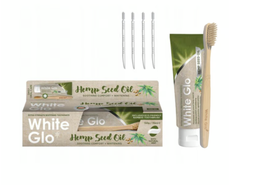 White Glo Hemp Seed Oil 150g Wybielająca Pasta + Szczoteczka GRATIS